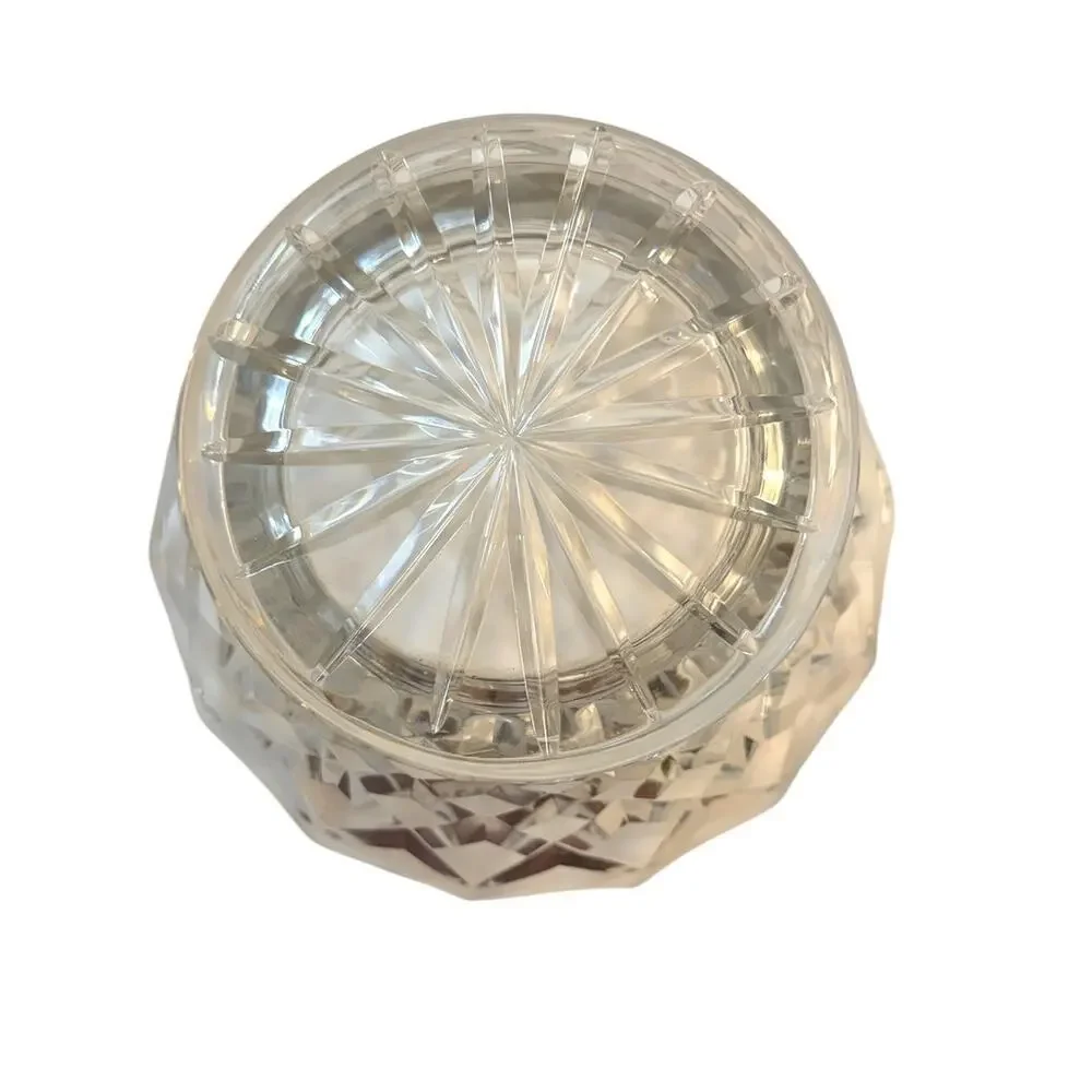 Vintage Heavy Cut Crystal Bowl Diamond Lattice Starburst Base Bohemian Style 8